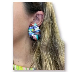 VINTAGE | OOAK Hand painted Art Deco Sea Scape Post Back Earrings